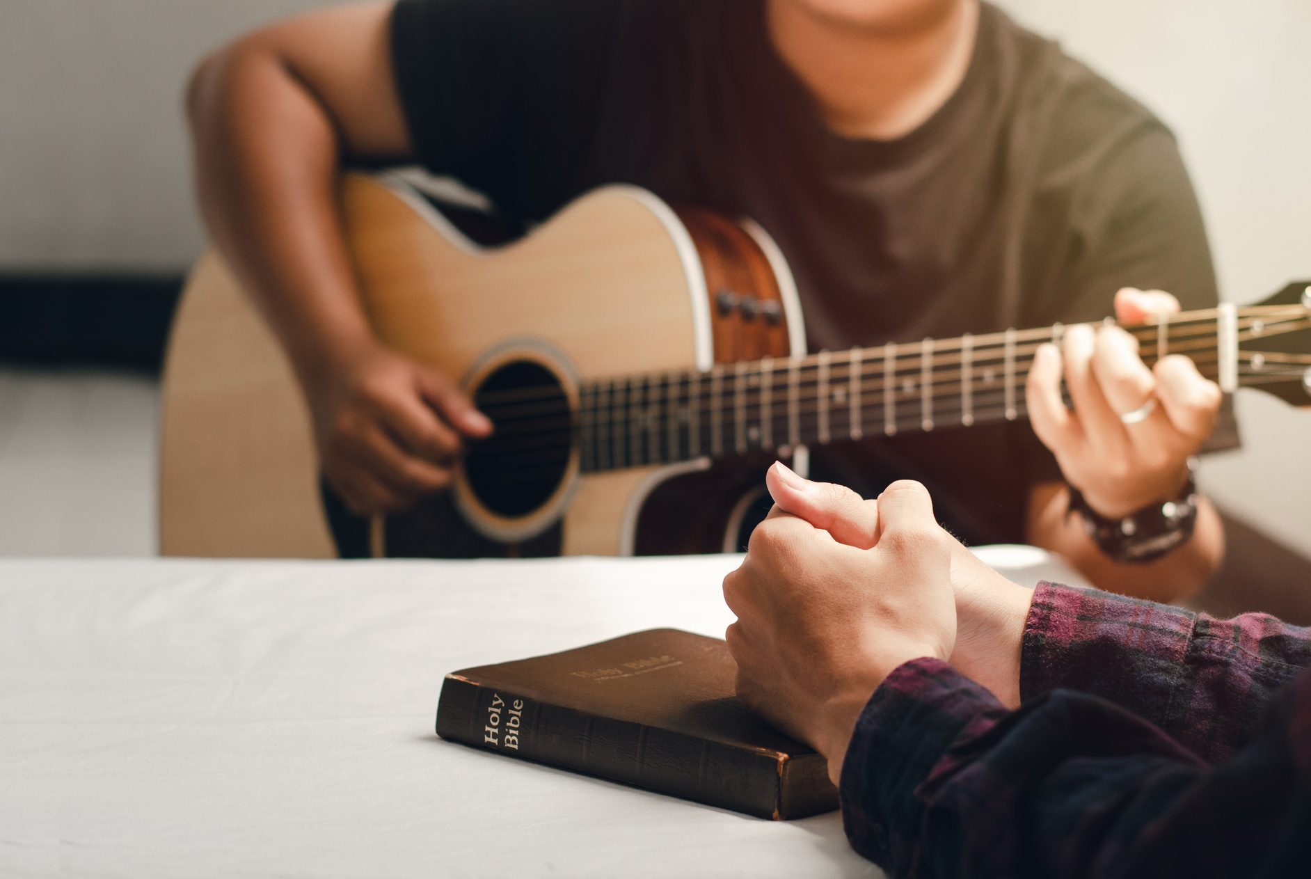 Young Christian Praying With Words And Singing Praises To God Re